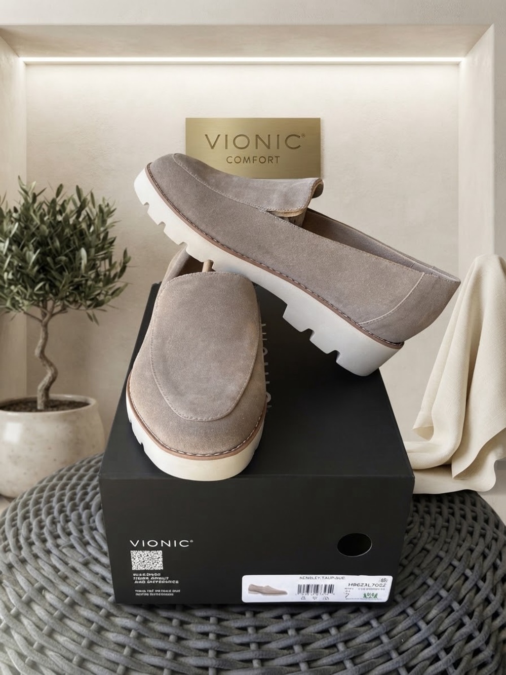 Vionic Women's Taupe Suede Slip-On Loafers-Size 7 W. New with box